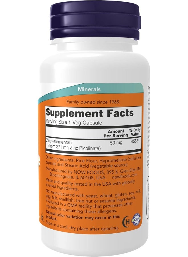 Now Foods Zinc Picolinate 50mg 120 Veg Capsules - Image 2
